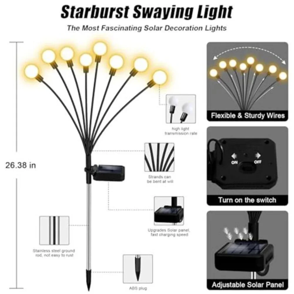 Solar Garden Lights Outdoor 4 Pack 32LED Waterproof Fairy Lights Yard Patio Deco